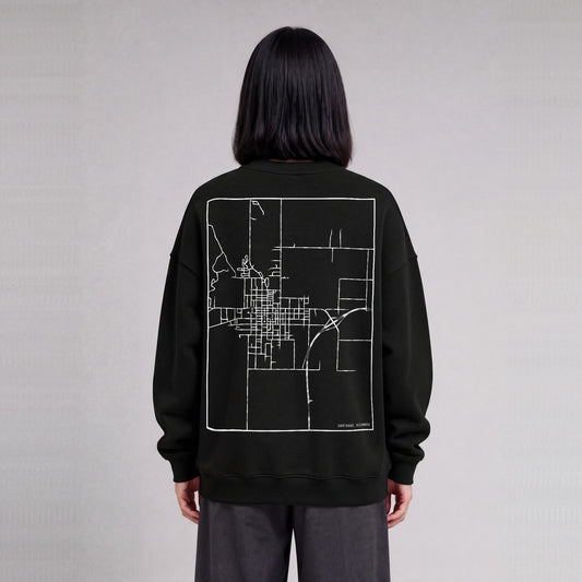 Carthage map sweatshirt, back print on model - Black