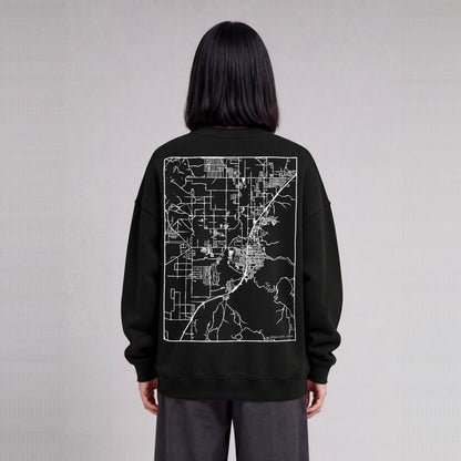 Cedar City map sweatshirt, back print on model - Black