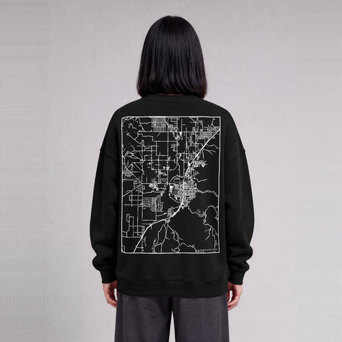 Cedar City map sweatshirt, back print on model - Black