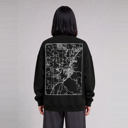 Cedar City map sweatshirt, back print on model - Black