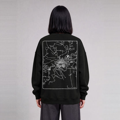 Cody map sweatshirt, back print on model - Black