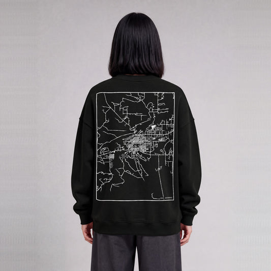 Cody map sweatshirt, back print on model - Black