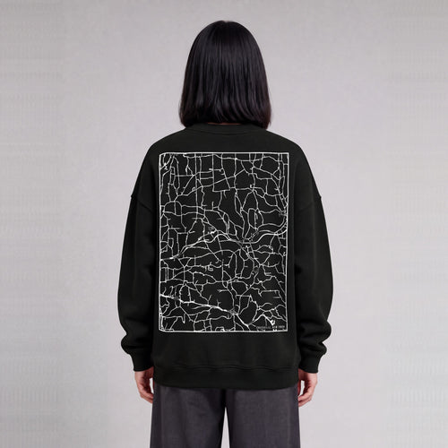 Colesville map sweatshirt, back print on model - Black
