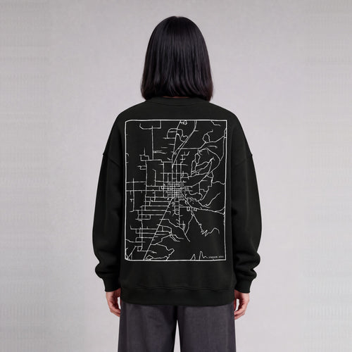 Ephraim map sweatshirt, back print on model - Black