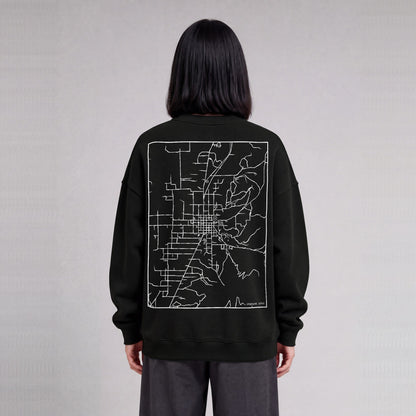 Ephraim map sweatshirt, back print on model - Black