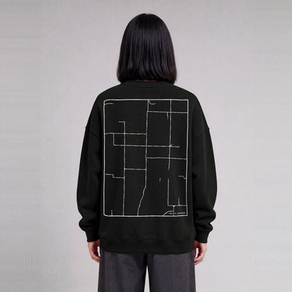 Far West map sweatshirt, back print on model - Black