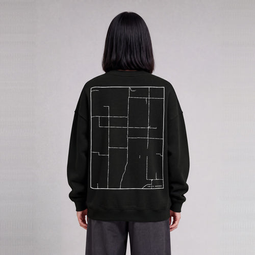 Far West map sweatshirt, back print on model - Black