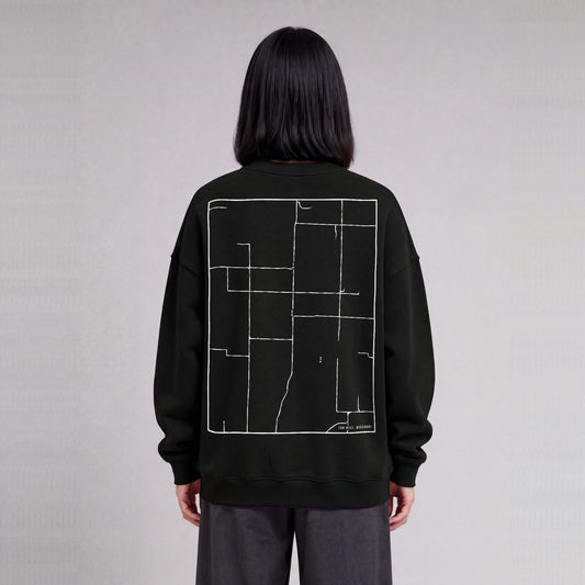 Far West map sweatshirt, back print on model - Black