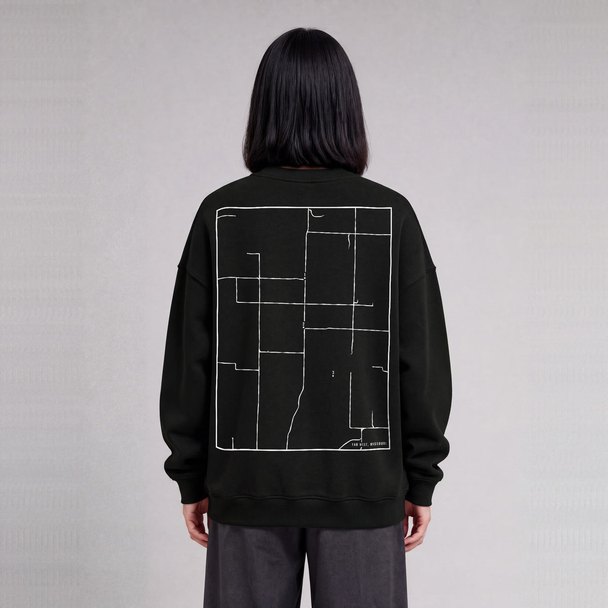 Far West map sweatshirt, back print on model - Black