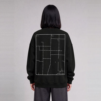 Far West map sweatshirt, back print on model - Black