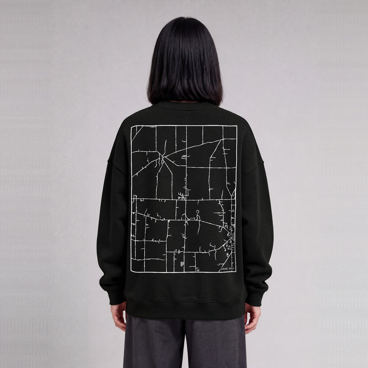 Hiram map sweatshirt, back print on model - Black