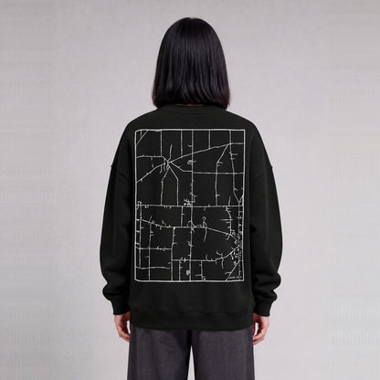 Hiram map sweatshirt, back print on model - Black