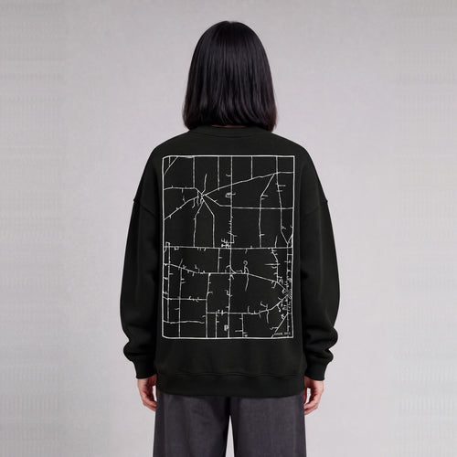Hiram map sweatshirt, back print on model - Black