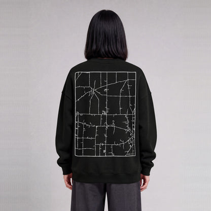 Hiram map sweatshirt, back print on model - Black
