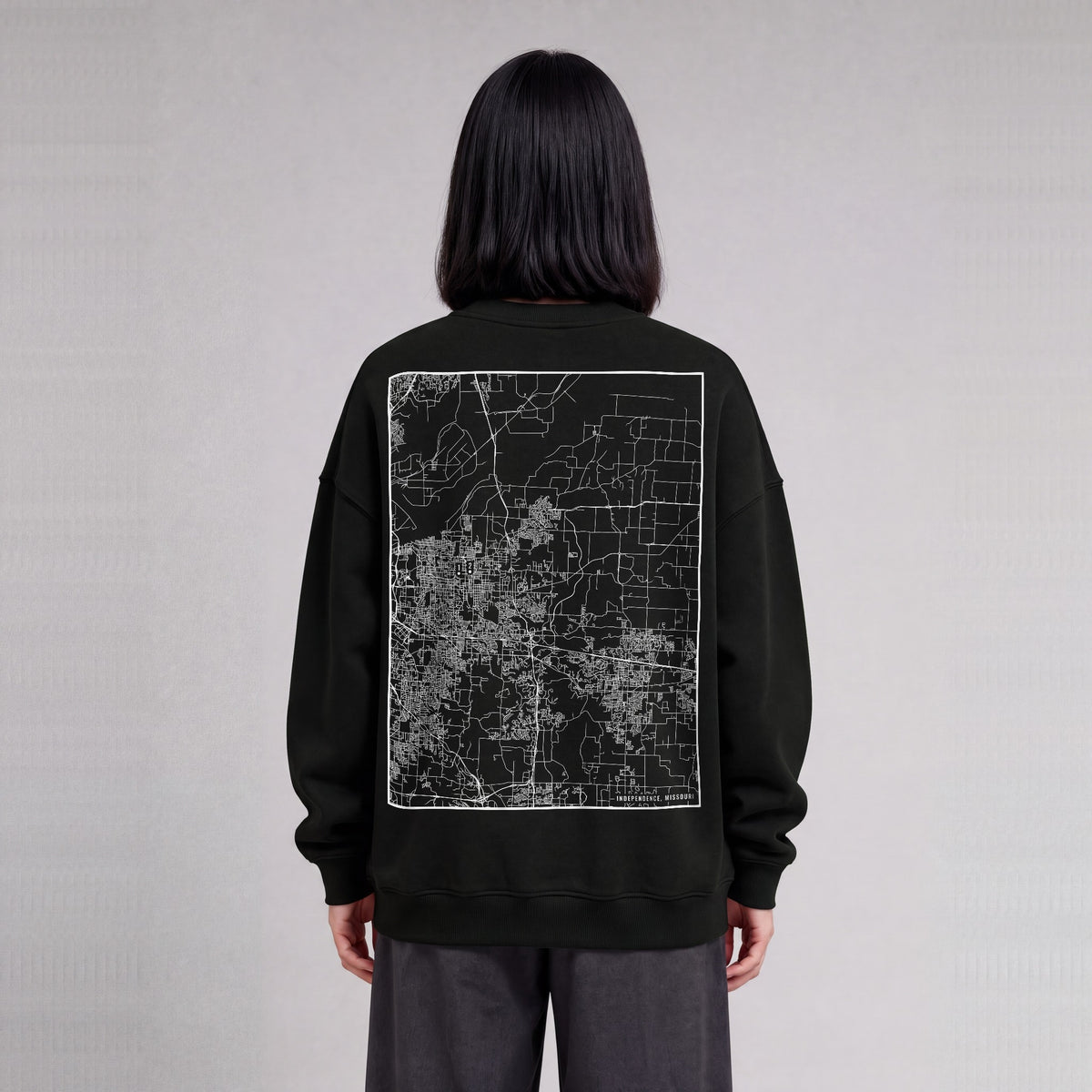 Independence map sweatshirt, back print on model - Black