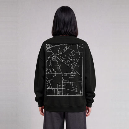 Kirtland map sweatshirt, back print on model - Black