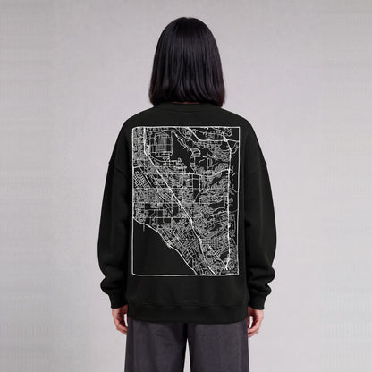 Layton map sweatshirt, back print on model - Black