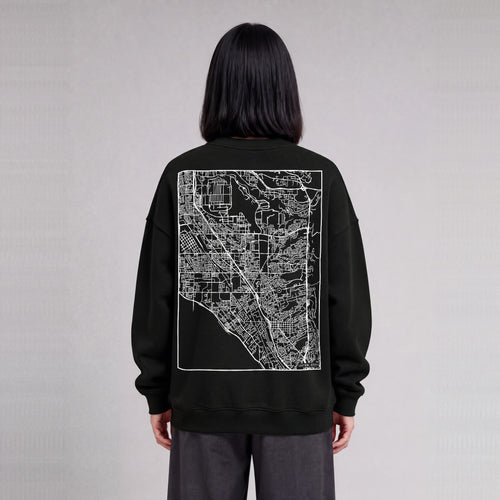 Layton map sweatshirt, back print on model - Black