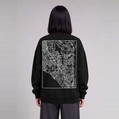 Layton map sweatshirt, back print on model - Black