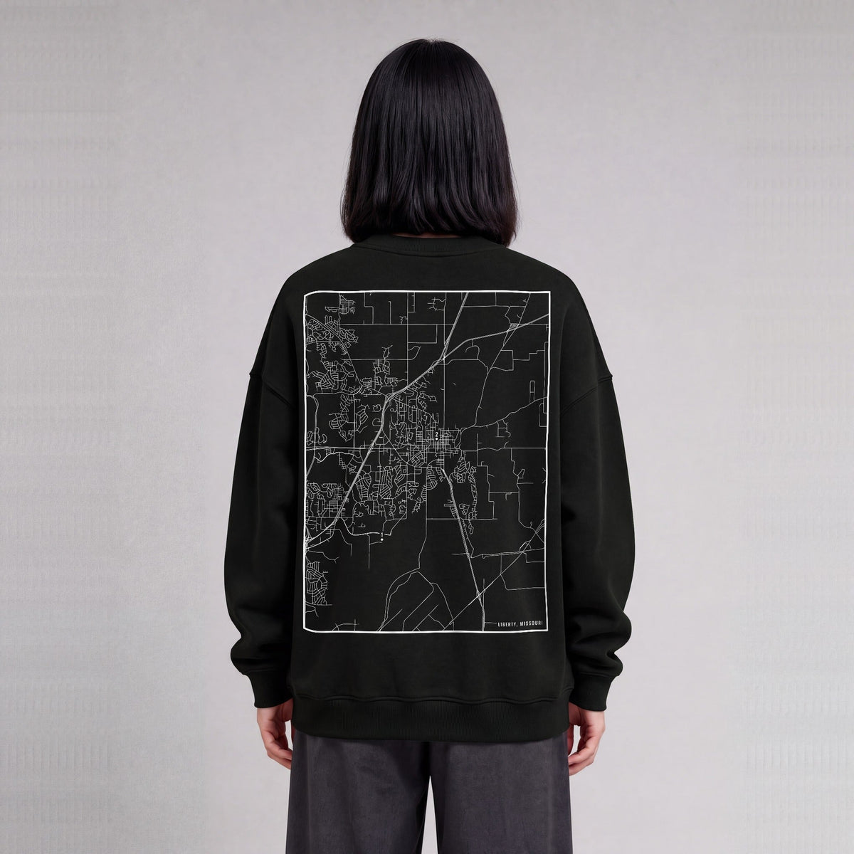 Liberty map sweatshirt, back print on model - Black