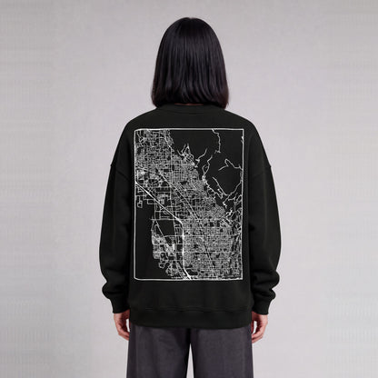 Lindon map sweatshirt, back print on model - Black