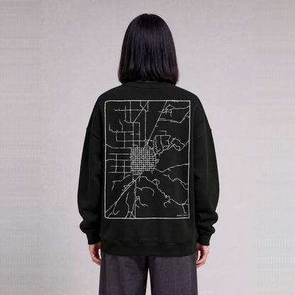 Manti map sweatshirt, back print on model - Black