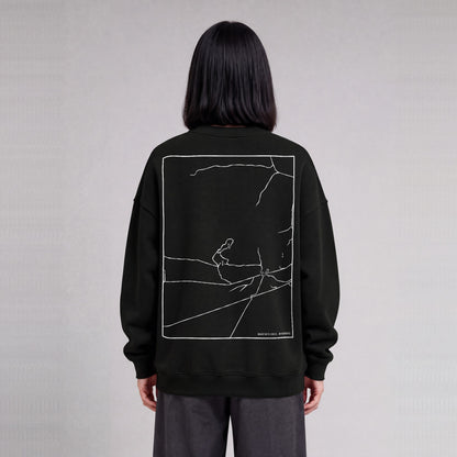 Martin's Cove map sweatshirt, back print on model - Black
