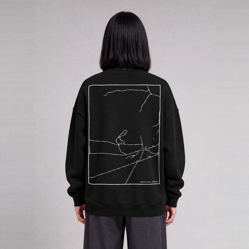 Martin's Cove map sweatshirt, back print on model - Black