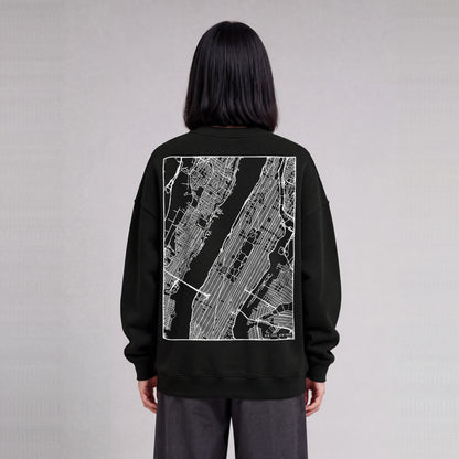 New York map sweatshirt, back print on model - Black