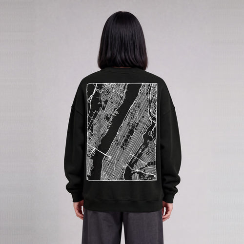 New York map sweatshirt, back print on model - Black