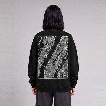 New York map sweatshirt, back print on model - Black