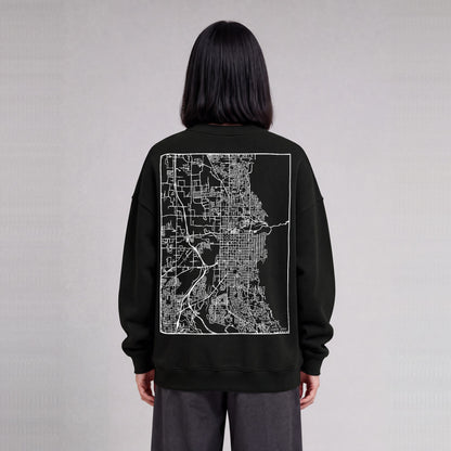 Ogden map sweatshirt, back print on model - Black
