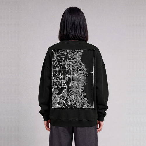 Ogden map sweatshirt, back print on model - Black