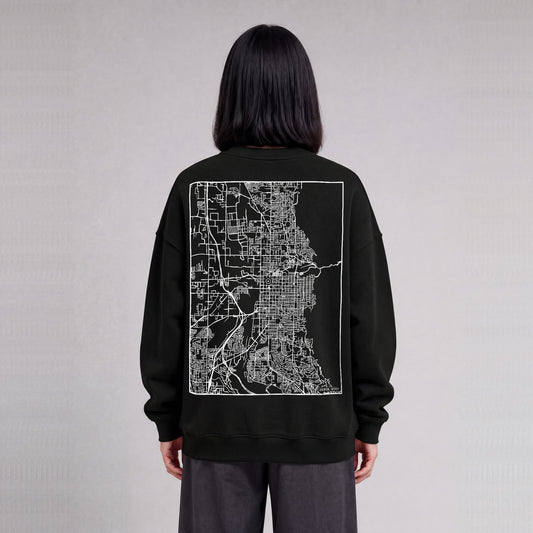 Ogden map sweatshirt, back print on model - Black