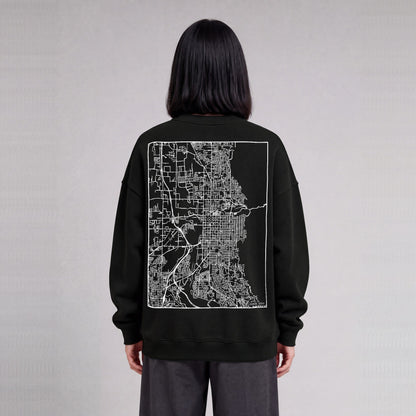 Ogden map sweatshirt, back print on model - Black