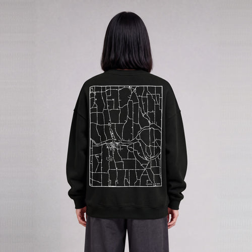 Palmyra map sweatshirt, back print on model - Black