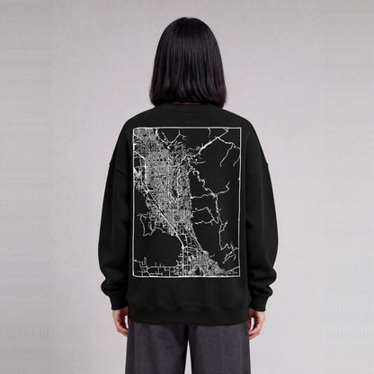 Provo map sweatshirt, back print on model - Black