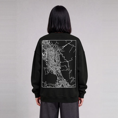 Provo map sweatshirt, back print on model - Black