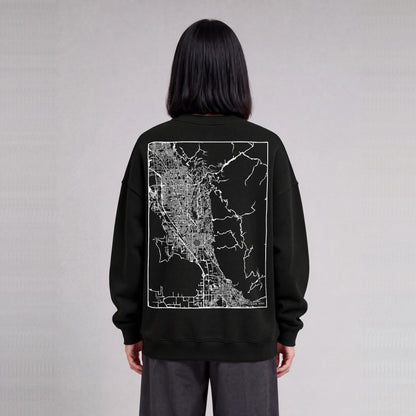 Provo map sweatshirt, back print on model - Black