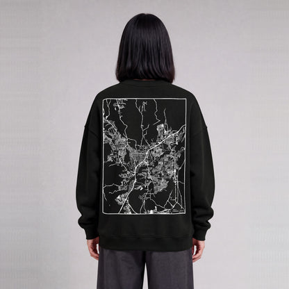 St. George map sweatshirt, back print on model - Black
