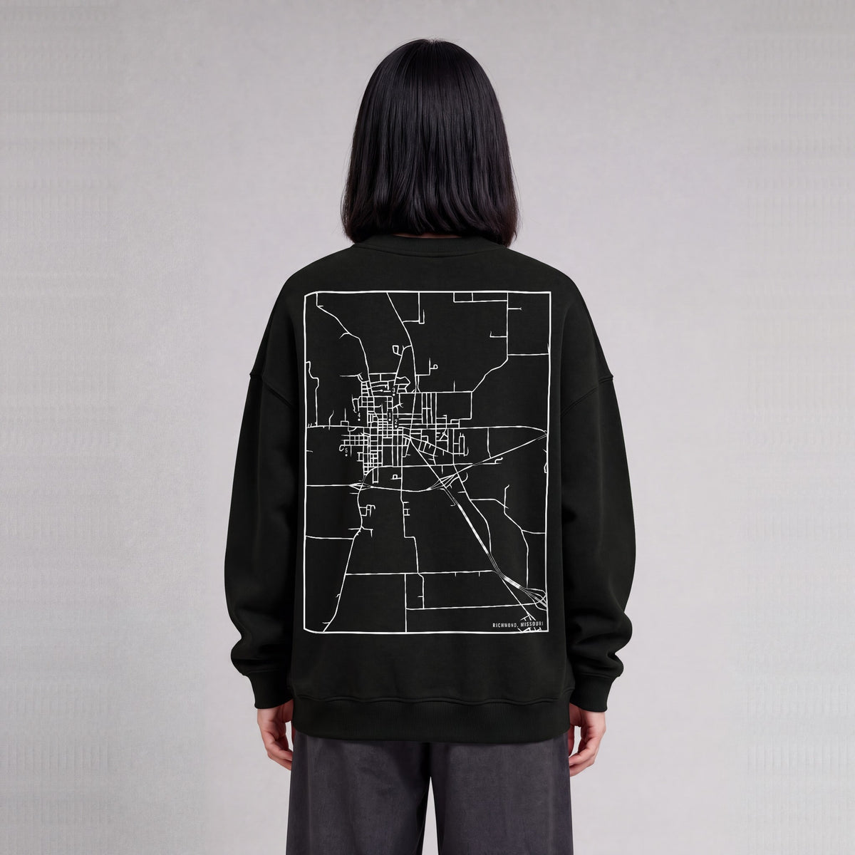 Richmond map sweatshirt, back print on model - Black