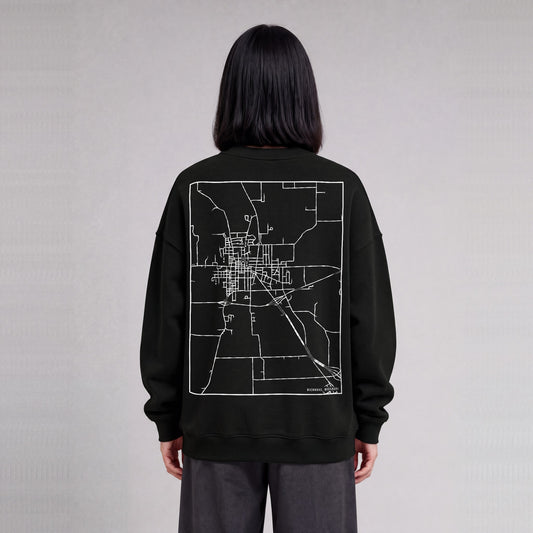 Richmond map sweatshirt, back print on model - Black