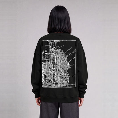 Salt Lake City map sweatshirt, back print on model - Black