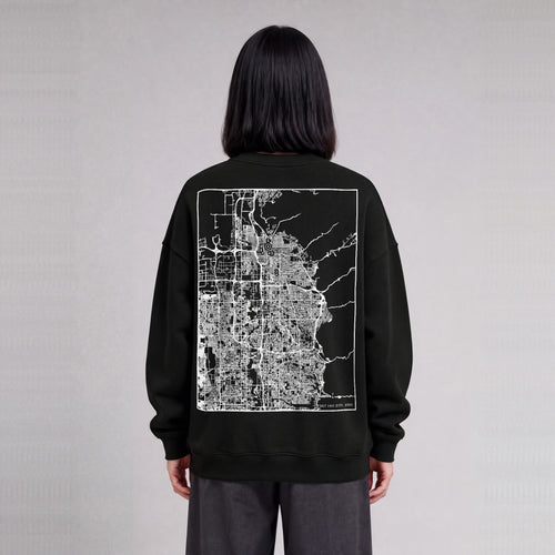 Salt Lake City map sweatshirt, back print on model - Black