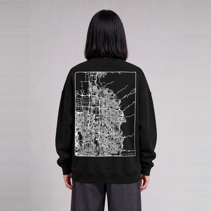 Salt Lake City map sweatshirt, back print on model - Black