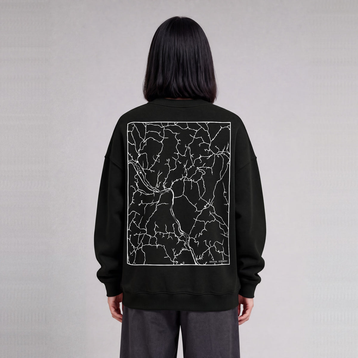 Sharon map sweatshirt, back print on model - Black
