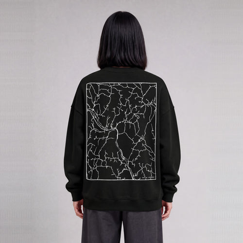 Sharon map sweatshirt, back print on model - Black