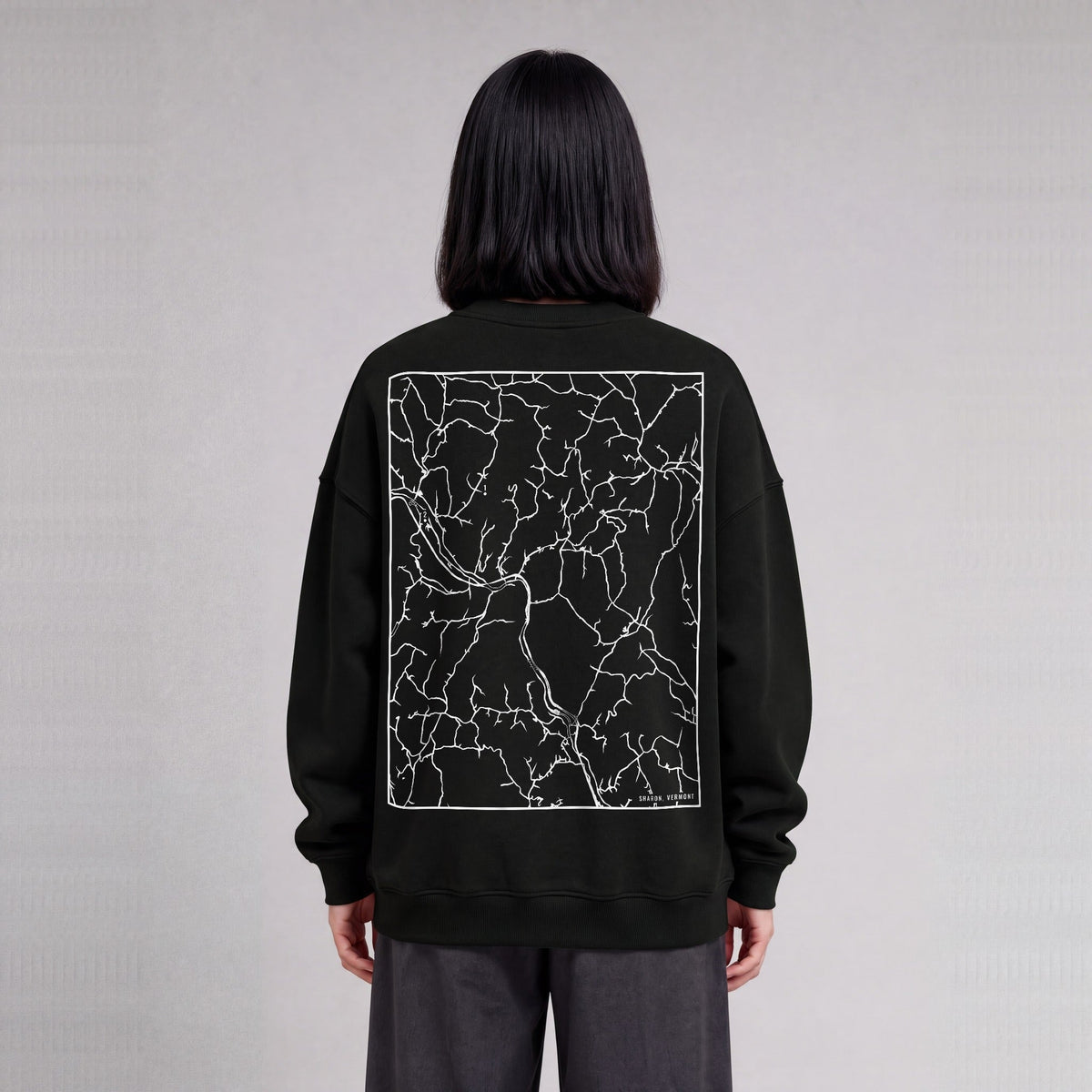 Sharon map sweatshirt, back print on model - Black