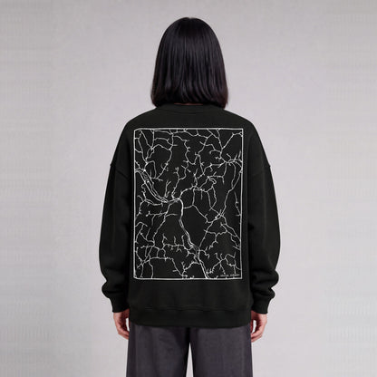 Sharon map sweatshirt, back print on model - Black