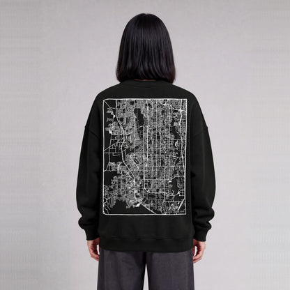South Jordan map sweatshirt, back print on model - Black
